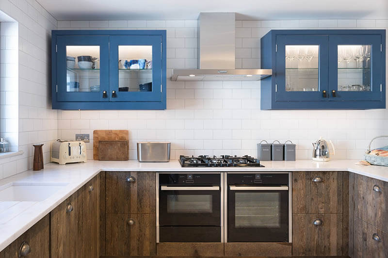This recycled kitchen uses 100-year-old reclaimed floorboards from Plymouth Museum