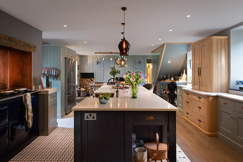 A large farmhouse kitchen with island